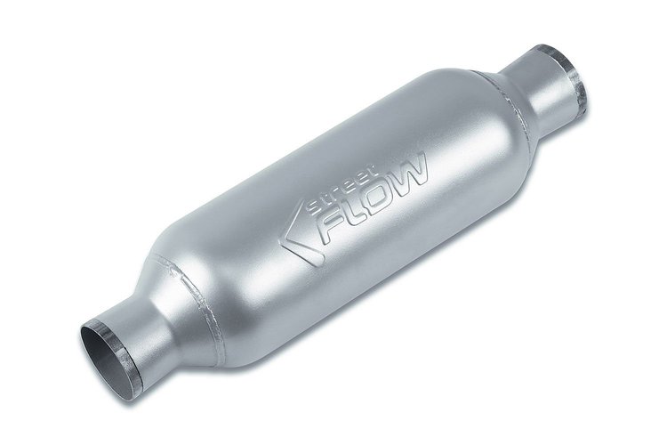 Street-Series Street Flow Muffler, Round, Inlet/Outlet: 2.500 in., Center In/Center Out [Satin Finish]