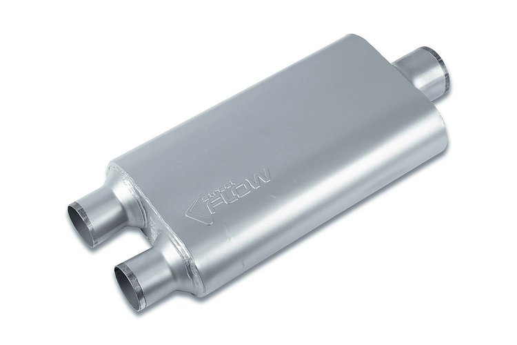Street-Series Street Flow Muffler, 3-Chamber, Inlet/Outlet: 2.500 in./3 in., Dual In/Center Out [Satin Finish]