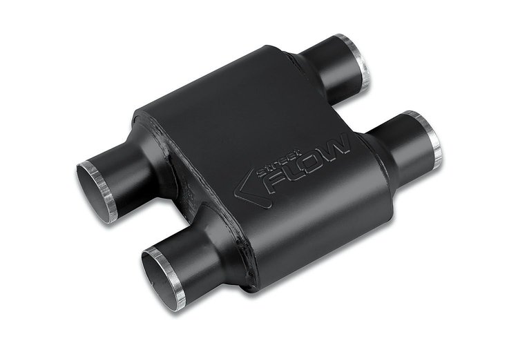 Street-Series Street Flow Muffler, 1-Chamber, Inlet/Outlet: 2.500 in./2.500 in., Dual In/Dual Out [Black Powder-Coat Finish]