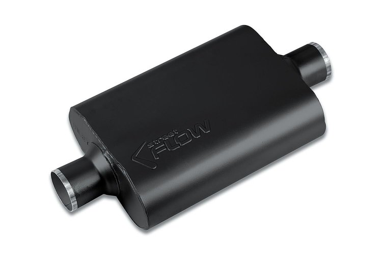 Street-Series Street Flow Muffler, 2-Chamber, Inlet/Outlet: 2.500 in./2.500 in., Center In/Center Out [Black Powder-Coat Finish]