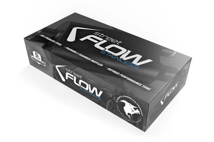 Street-Series Street Flow Muffler, 2-Chamber, Inlet/Outlet: 2.500 in./2.500 in., Dual In/Dual Out [Black Powder-Coat Finish]