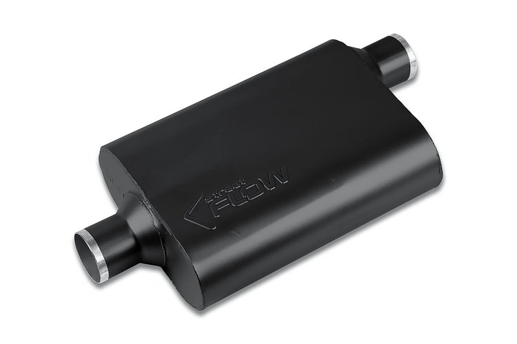 Street-Series Street Flow Muffler, 2-Chamber, Inlet/Outlet: 2.500 in./2.500 in., Center In/Offset Out [Black Powder-Coat Finish]