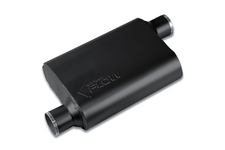 Street-Series Street Flow Muffler, 2-Chamber, Inlet/Outlet: 2.500 in./2.500 in., Offset In/Offset Out [Black Powder-Coat Finish]