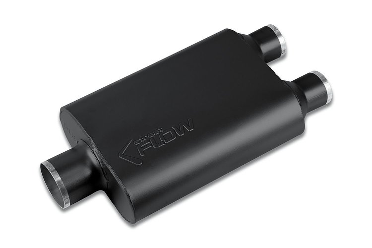 Street-Series Street Flow Muffler, 2-Chamber, Inlet/Outlet: 3 in./2.500 in., Center In/Dual Out [Black Powder-Coat Finish]