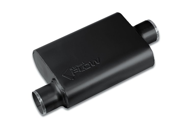 Street-Series Street Flow Muffler, 2-Chamber, Inlet/Outlet: 3 in./3 in., Offset In/Center Out [Black Powder-Coat Finish]