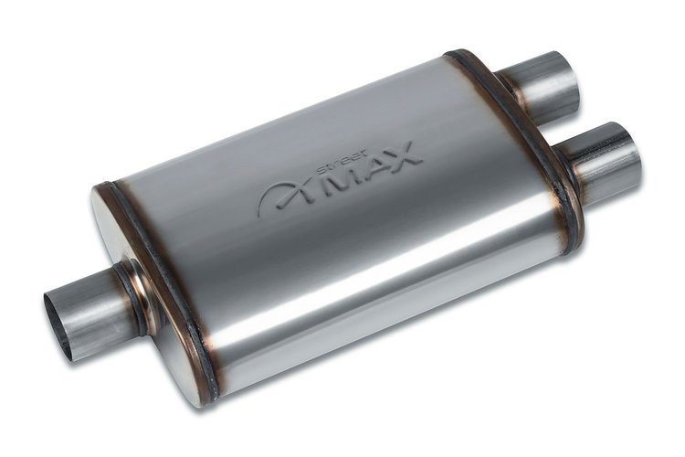 Street-Series Street Max Muffler, Straight-Through, Inlet/Outlet: 2.250 in., Center In/Dual Out [Natural Finish]