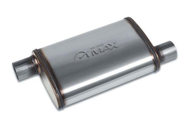 Street-Series Street Max Muffler, Straight-Through, Inlet/Outlet: 2.250 in., Offset In/Offset Out [Natural Finish]