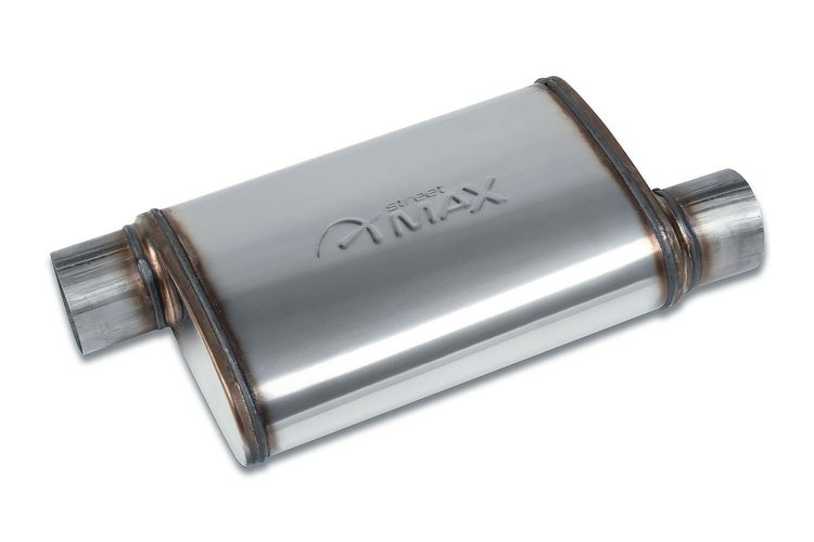 Street-Series Street Max Muffler, Straight-Through, Inlet/Outlet: 3 in., Offset In/Offset Out [Natural Finish]