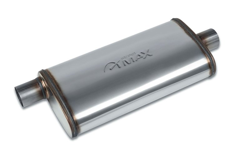 Street-Series Street Max Muffler, Straight-Through, Inlet/Outlet: 2.250 in., Offset In/Center Out [Natural Finish]
