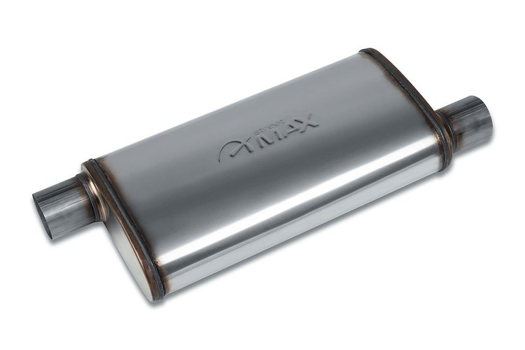 Street-Series Street Max Muffler, Straight-Through, Inlet/Outlet: 2.500 in., Offset In/Offset Out [Natural Finish]