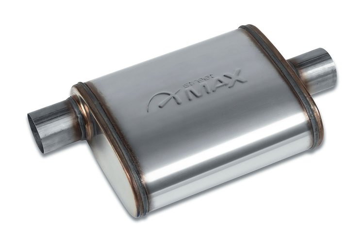 Street-Series Street Max Muffler, Straight-Through, Inlet/Outlet: 2.250 in., Offset In/Center Out [Natural Finish]