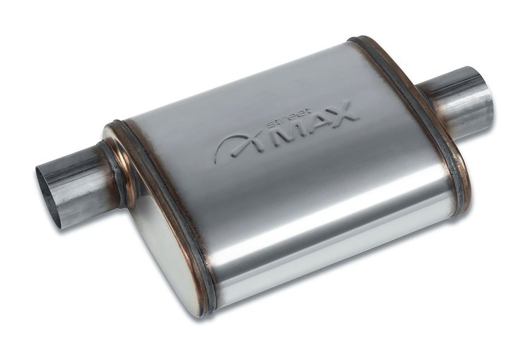 Street-Series Street Max Muffler, Straight-Through, Inlet/Outlet: 2.500 in., Offset In/Center Out [Natural Finish]