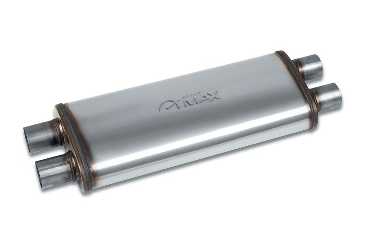 Street-Series Street Max Muffler, Straight-Through, Inlet/Outlet: 2.250 in., Dual In/Dual Out [Natural Finish]