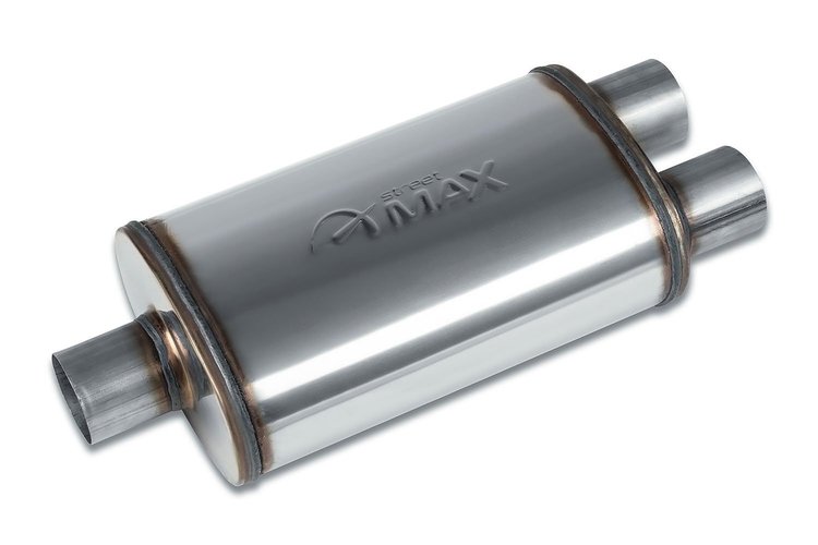 Street-Series Street Max Muffler, Straight-Through, Inlet/Outlet: 2.500 in., Center In/Dual Out [Natural Finish]