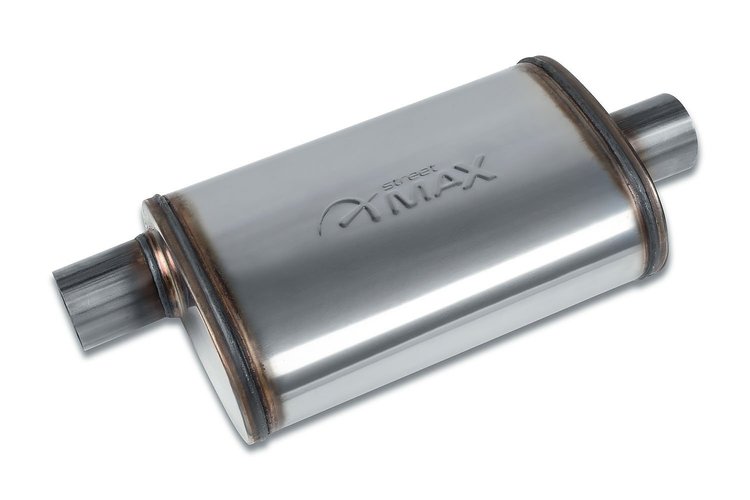 Street-Series Street Max Muffler, Straight-Through, Inlet/Outlet: 2.500 in., Offset In/Center Out [Natural Finish]
