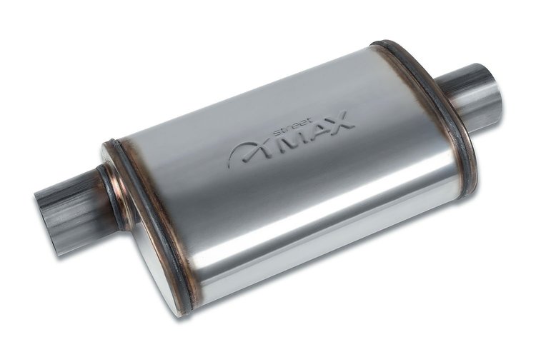 Street-Series Street Max Muffler, Straight-Through, Inlet/Outlet: 3 in., Offset In/Center Out [Natural Finish]
