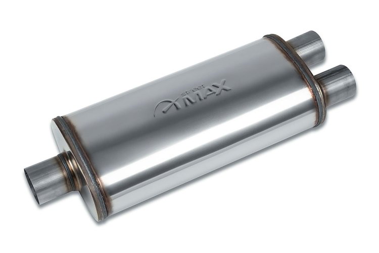 Street-Series Street Max Muffler, Straight-Through, Inlet/Outlet: 2.500 in., Center In/Dual Out [Natural Finish]