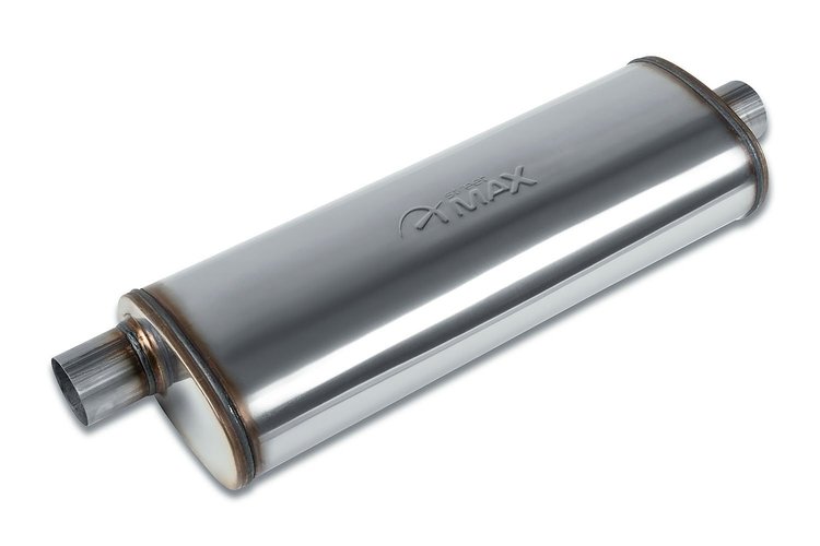 Street-Series Street Max Muffler, Straight-Through, Inlet/Outlet: 2.500 in., Offset In/Dual Out [Natural Finish]