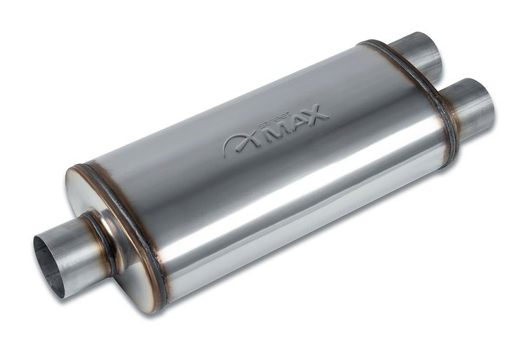 Street-Series Street Max Muffler, Straight-Through, Inlet/Outlet: 3 in., Center In/Dual Out [Natural Finish]