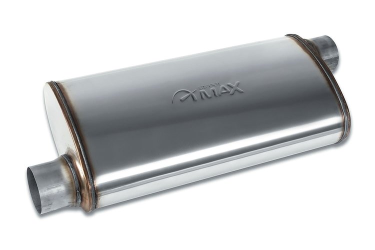 Street-Series Street Max Muffler, Straight-Through, Inlet/Outlet: 3 in., Offset In/Offset Out [Natural Finish]