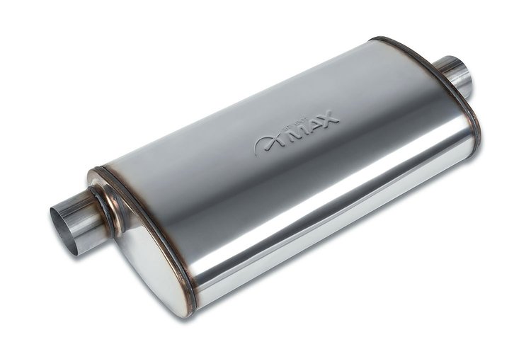 Street-Series Street Max Muffler, Straight-Through, Inlet/Outlet: 3 in., Offset In/Center Out [Natural Finish]