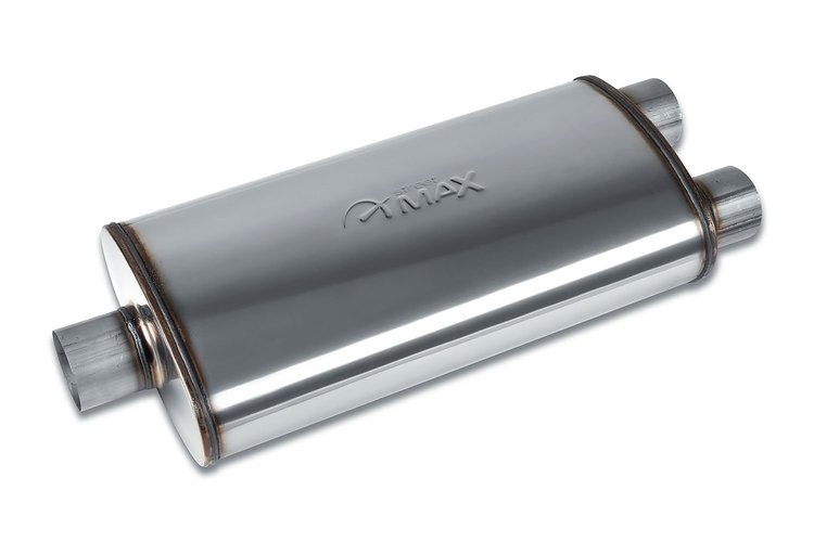 Street-Series Street Max Muffler, Straight-Through, Inlet/Outlet: 3 in., Center In/Dual Out [Natural Finish]