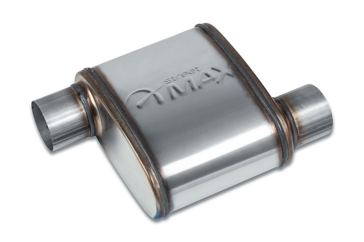 Street-Series Street Max Muffler, Straight-Through, Inlet/Outlet: 2.500 in., Offset In/Offset Out [Natural Finish]
