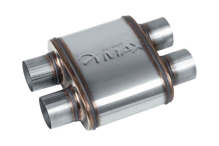 Street-Series Street Max Muffler, Straight-Through, Inlet/Outlet: 2.500 in., Dual In/Dual Out [Natural Finish]