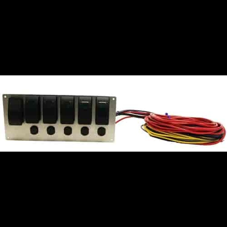Rocker Switch Panel with Harness and (6) Switches - Aluminum