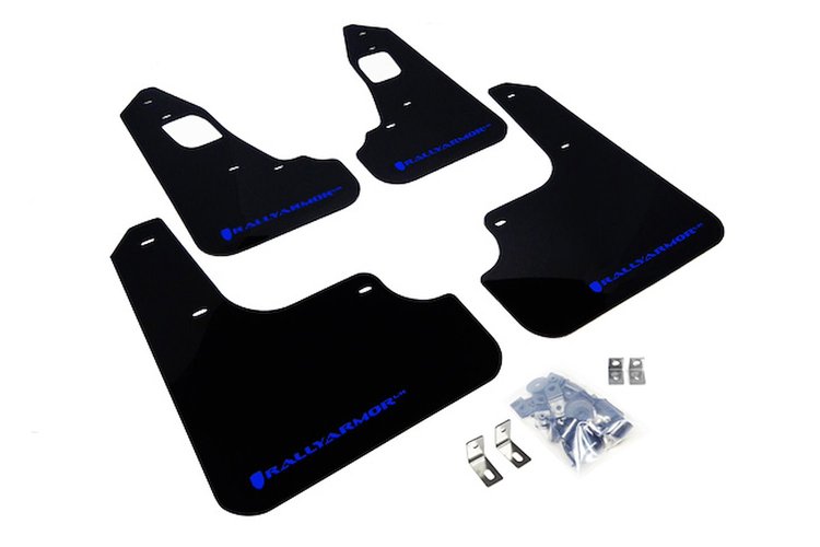 MF10URBLKBL Mud Flap Kit for 2008-2017 Mitsubishi Lancer GSR/MR/SE/SAM - Blue Logo