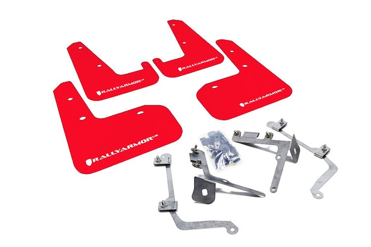 MF19URRDWH Mud Flap Kit for 2011-2014 Subaru STI Sedan / 2011-2014 Subaru WRX Sedan - Red Mud Flap/White Logo