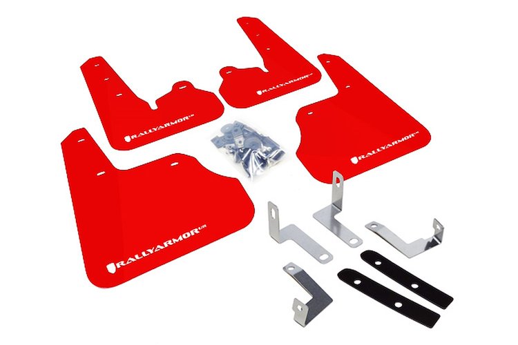 MF22URRDWH Mud Flap Kit for 2012-2016 Subaru Impreza Limited, Premium, Sport - Red Mud Flap/White Logo