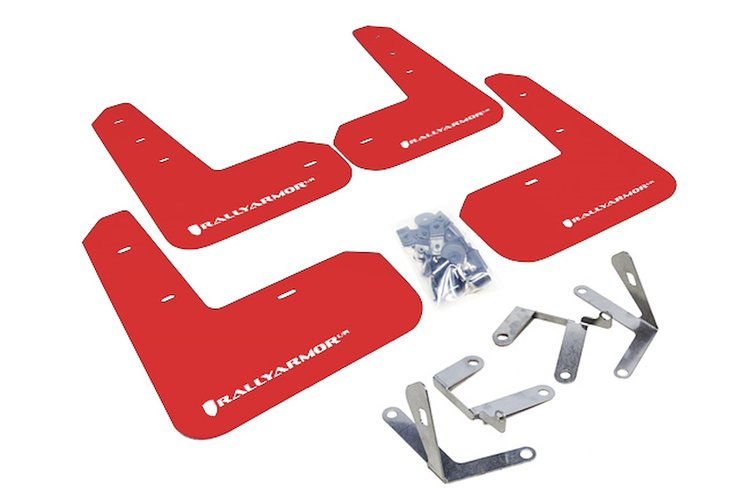 MF23URRDWH Mud Flap Kit for 2013-2016 Toyota FR-S / 2013-2019 Subaru BRZ - Red Mud Flap/White Logo