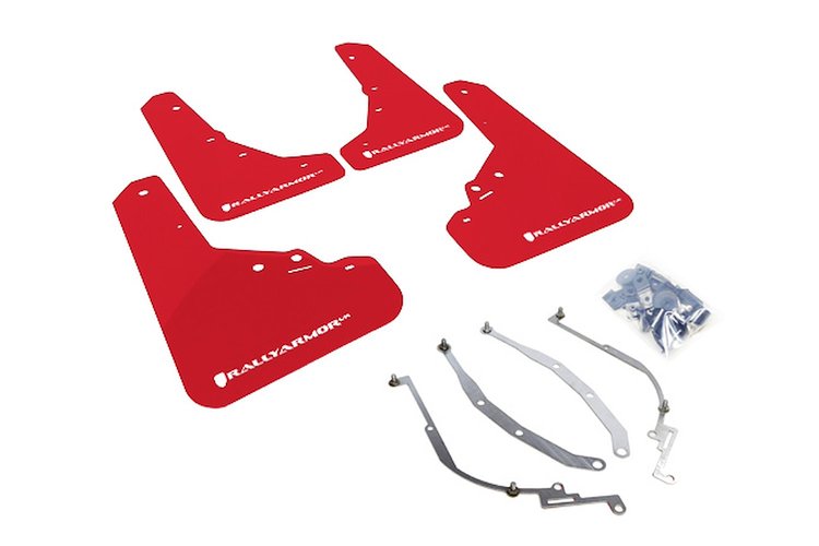 MF25URRDWH Mud Flap Kit for 2012-2019 Fiat Fiat 500 Abarth, 500T, Sport - Red Mud Flap/White Logo