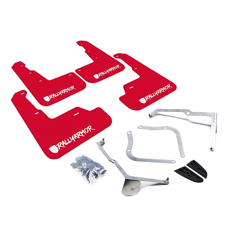 MF32URRDWHX Mud Flap Kit for 2015-2019 Subaru WRX Sedan / 2015-2019 Subaru STI Sedan - Red Mud Flap/Altered Font White Logo