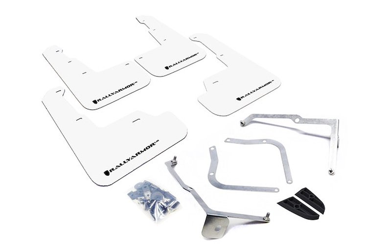 MF32URWHBLK Mud Flap Kit for 2015-2019 Subaru WRX Sedan / 2015-2019 Subaru STI Sedan - White/Black Logo