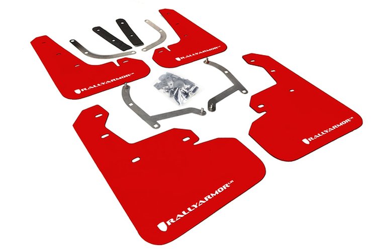 MF45URRDWH Mud Flap Kit for 2017-2019 Subaru Impreza Limited, Premium, Sport - Red Mud Flap/White Logo