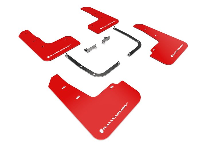MF58URRDWH Mud Flap Kit Fits Select Hyundai Veloster Veloster Turbo, 2.0 R-Spec - Red Mud Flap/White Logo