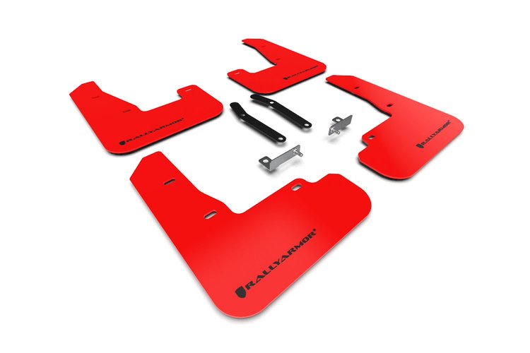 MF59URRDBLK Mud Flap Kit Fits Select Hyundai Elantra Elantra GT N-line, i30 N - Red Mud Flap/Black Logo