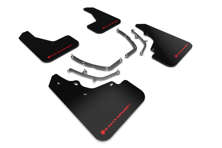 MF61URBLKRD Mud Flap Kit Fits Select Mazda 3 Hatchback - Red Logo