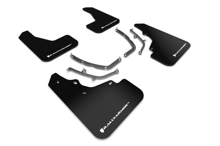 MF61URBLKWH Mud Flap Kit Fits Select Mazda 3 Hatchback - White Logo
