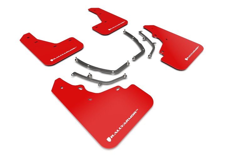 MF61URRDWH Mud Flap Kit Fits Select Mazda 3 Hatchback - Red Mud Flap/White Logo