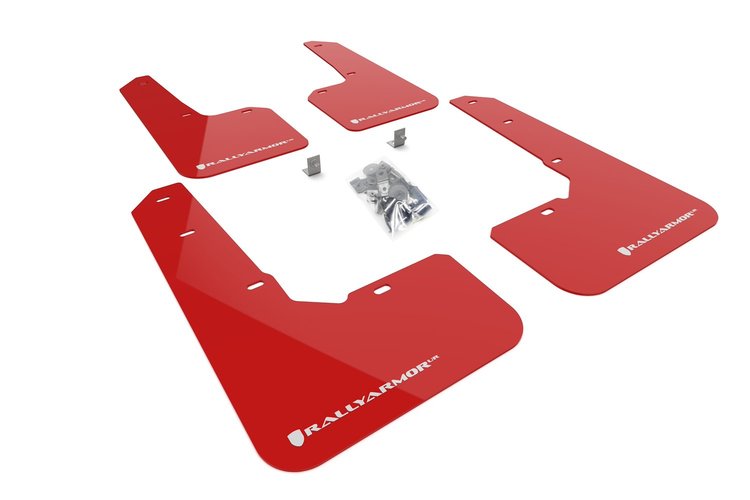 MF76URRDWH Mud Flap Kit Fits Select Subaru Outback Wilderness - Red Mud Flap/White Logo