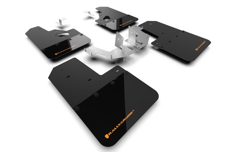 MF85RRPLCOR Mud Flap Kit Fits Select Ford Bronco with Factory Rock Rails and Plastic Rear Bumper - Cy Orange Logo