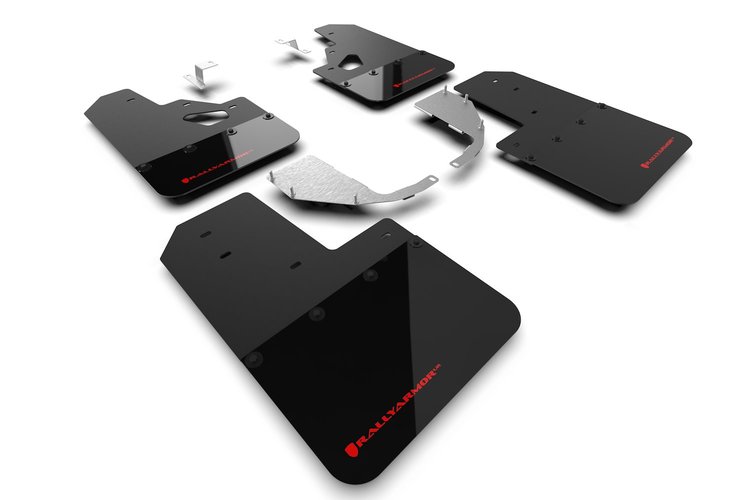 MF85RRSTRD Mud Flap Kit Fits Select Ford Bronco with Factory Rock Rails and Steel Rear Bumper - Red Logo