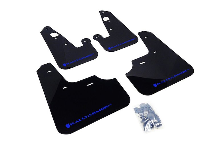 MF8URBLKBL Mud Flap Kit for 2007-2017 Mitsubishi Lancer DE/ES/GTS/SE/Ralliart Sedan - Blue Logo