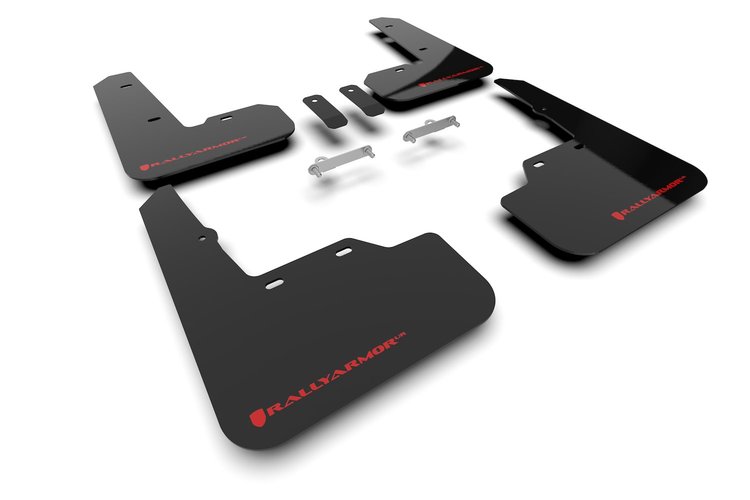 MF92URBLKRD Mud Flap Kit Fits Select Subaru WRX - Red Logo