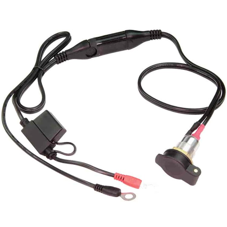 Battery Charger Adapter Cable [DIN 12 mm Bike Socket with Panel Mount to 1/4 in. (6 mm) Ringlets]