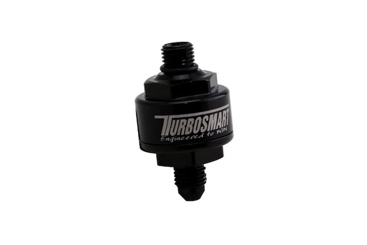 TS-0804-1003 Billet Turbo Oil Feed Filter 44um -4AN To -4AN ORB - Black
