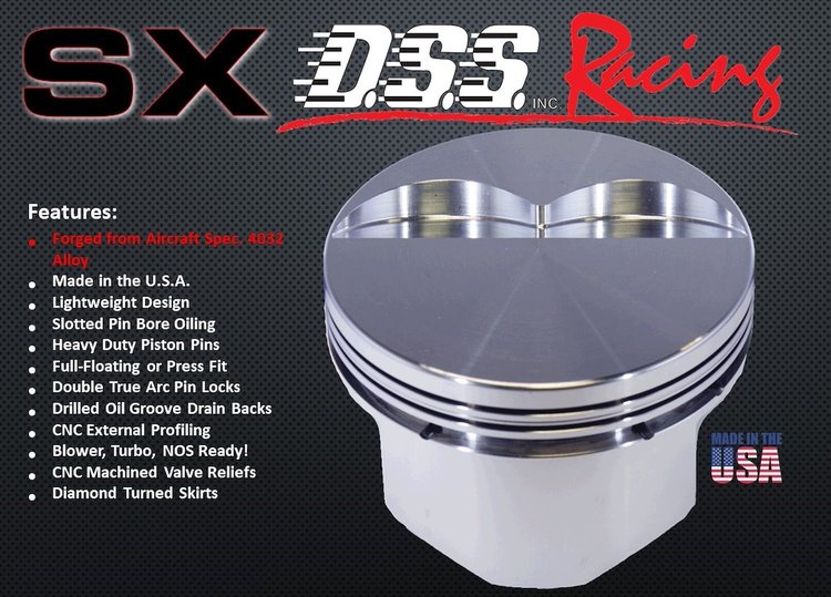 8860-4155 SX-Series Flat Top Piston Set for 1962-2001 Small Block Ford 289-302, 4.155 in. Bore, -5cc Volume [Stroker]